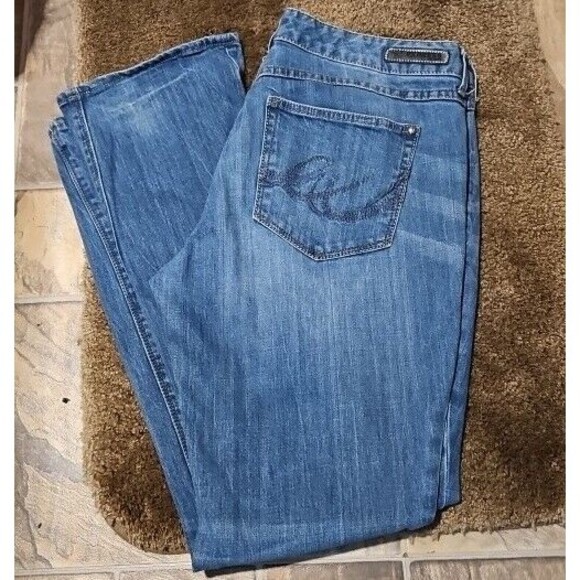 Vtg 90s Express Jeans 12R 36x32 Low Rise Curvy Bootcut  Distressed Light Blue - Picture 1 of 8